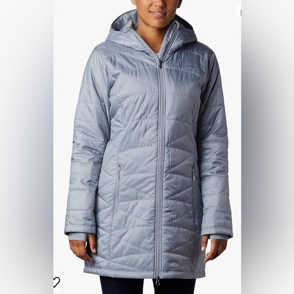 Columbia Mighty Lite Hooded Puffer Rain Jacket Tradwewinds Grey - Picture 1 of 11